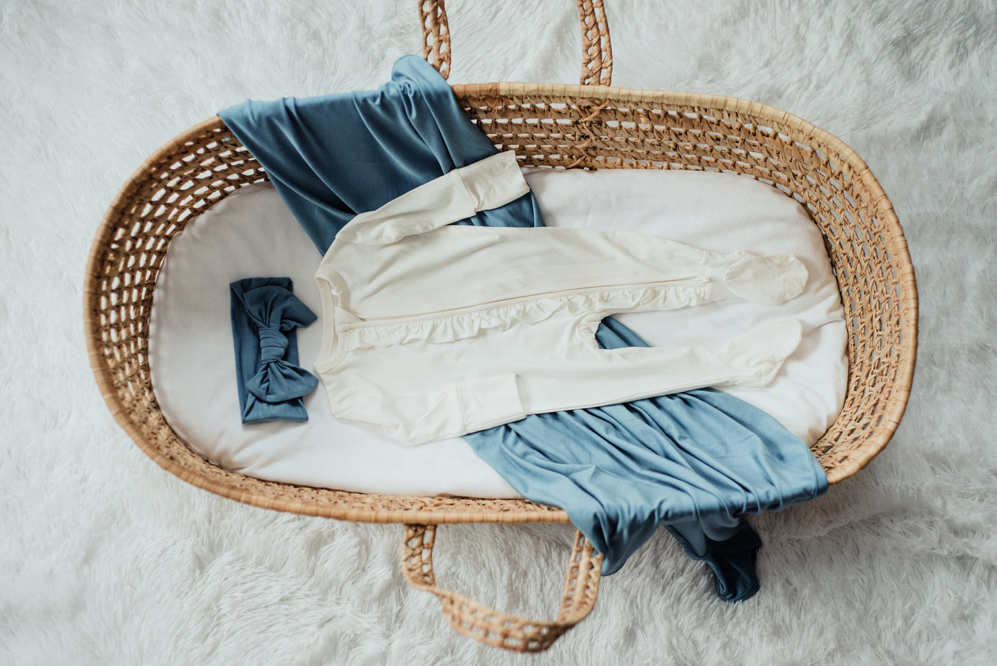 Bamboo Ruffled Baby Girl Sleepers - White