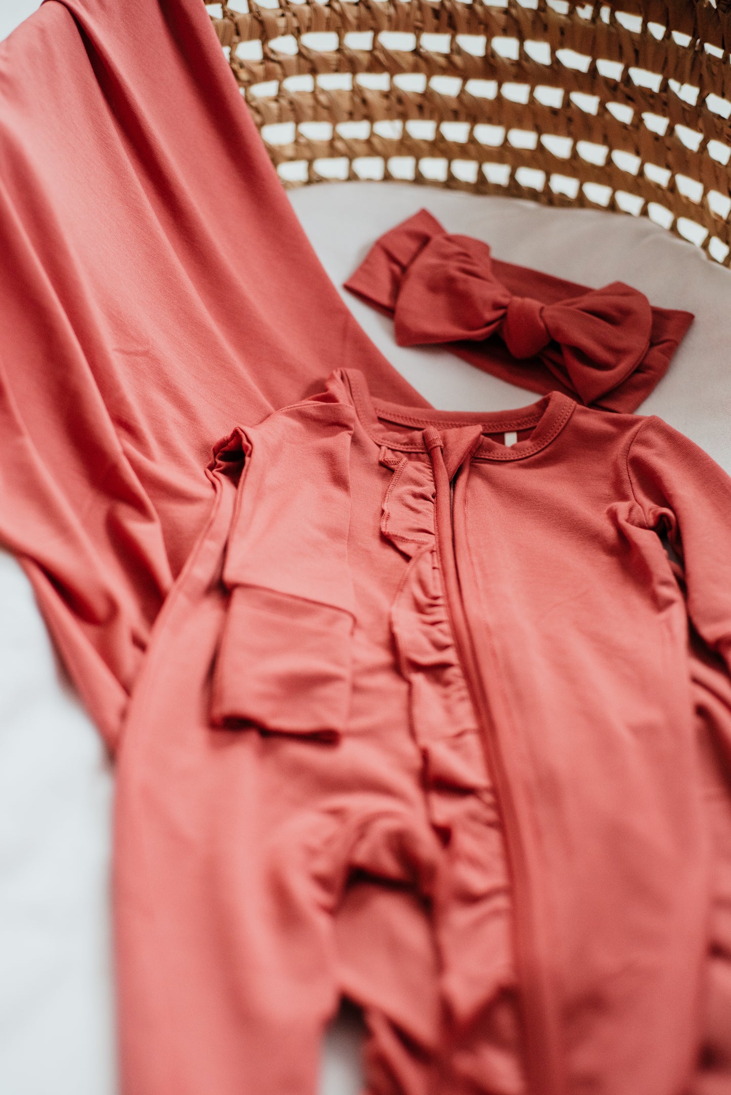 Bamboo Ruffled Baby Girl Sleepers  -Dusty Rose