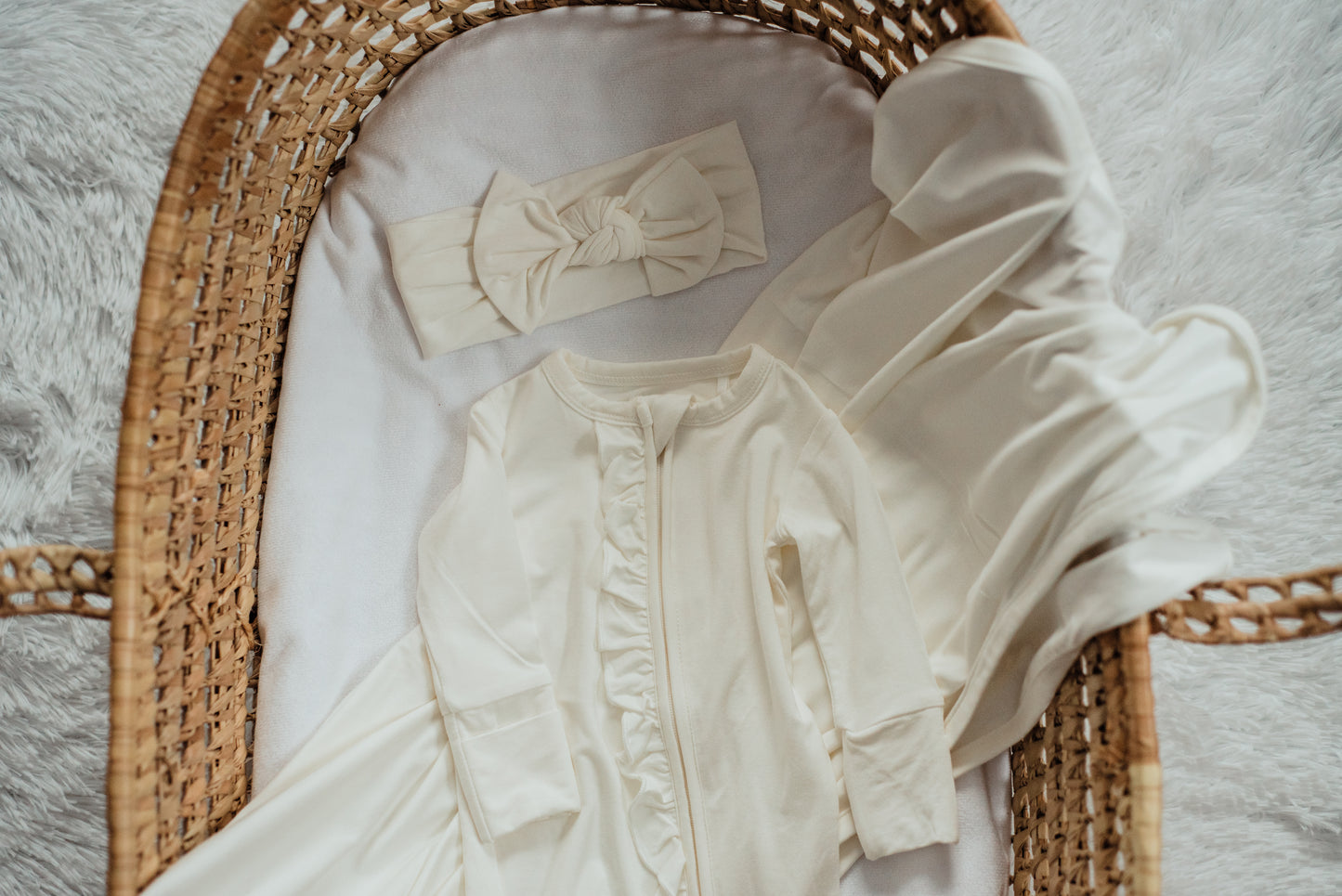 Bamboo Ruffled Baby Girl Sleepers - White