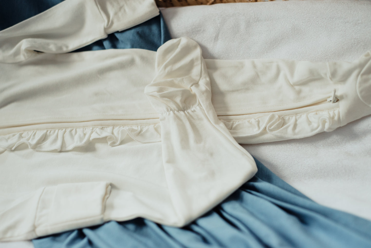 Bamboo Ruffled Baby Girl Sleepers - White