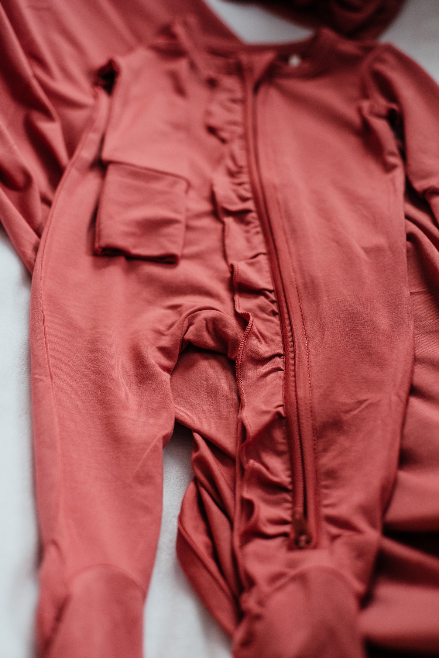 Bamboo Ruffled Baby Girl Sleepers  -Dusty Rose