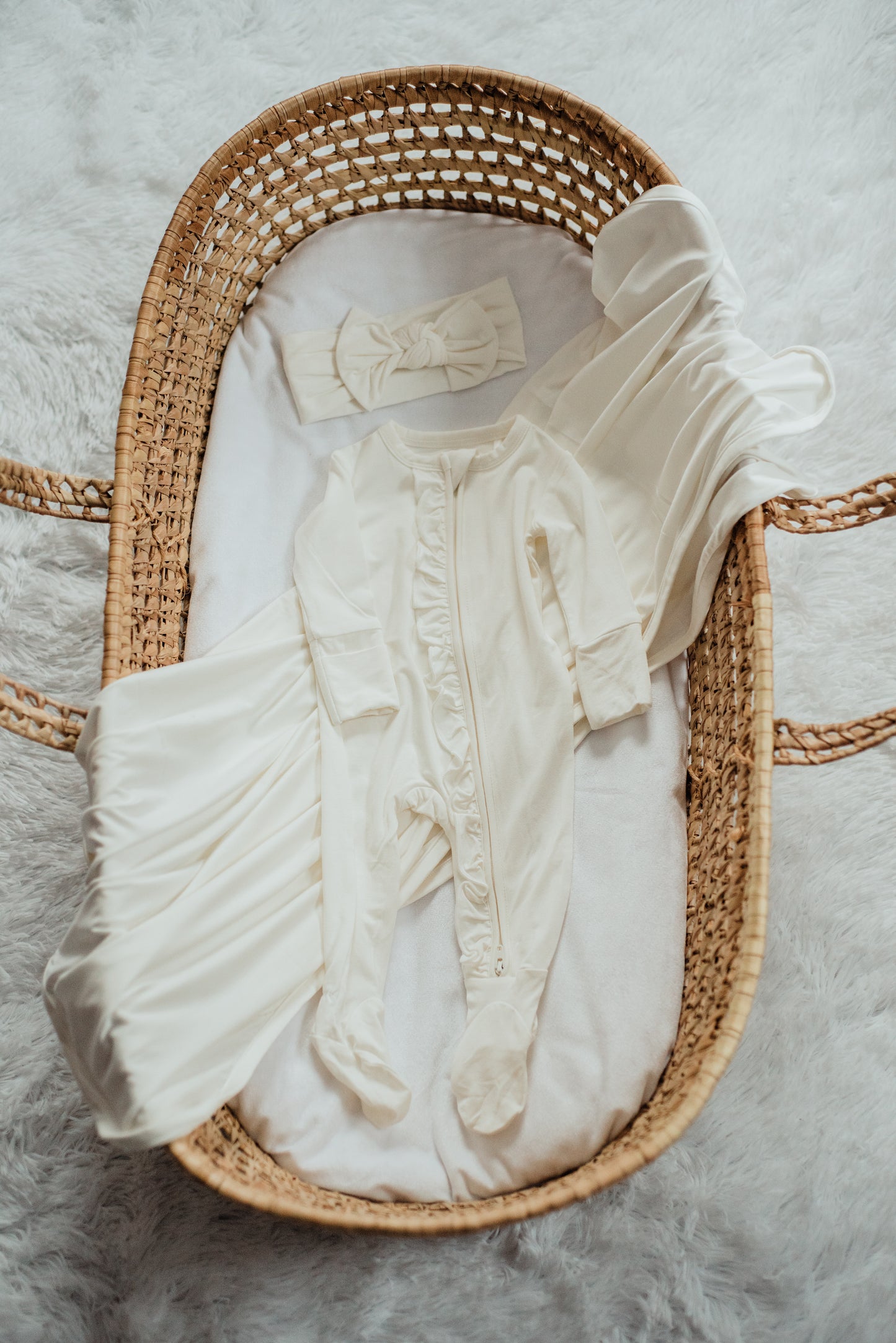 Bamboo Ruffled Baby Girl Sleepers - White