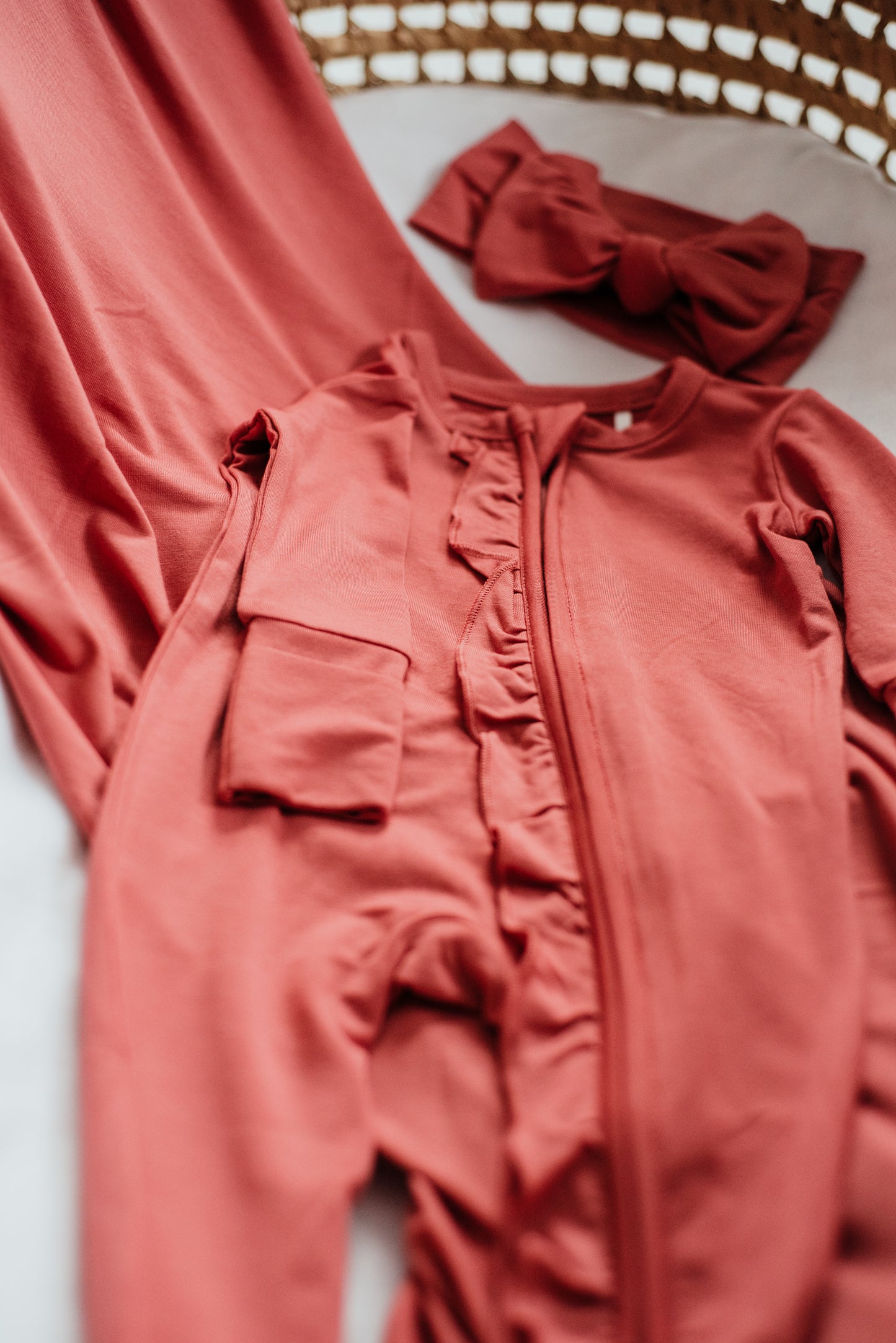 Bamboo Ruffled Baby Girl Sleepers  -Dusty Rose