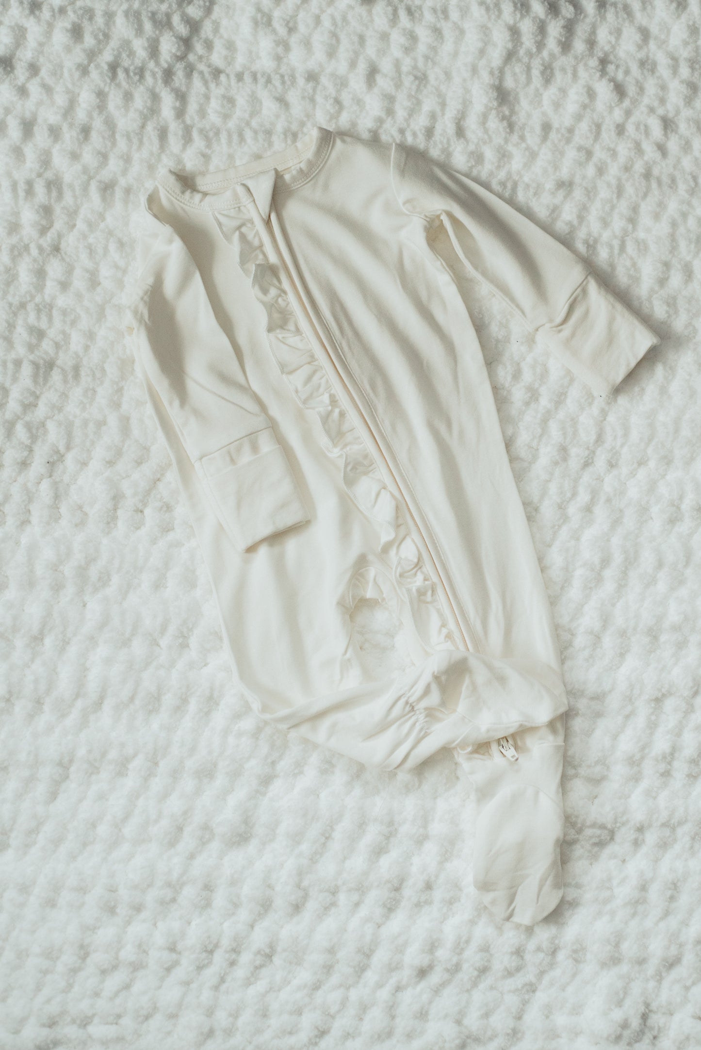 Bamboo Ruffled Baby Girl Sleepers - White